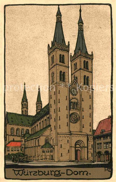 WueRZBURG Bayern Dom Original-Steinzeichnung