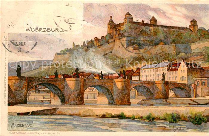 WueRZBURG Bayern Marienberg Kuenstlerkarte K. Mutter