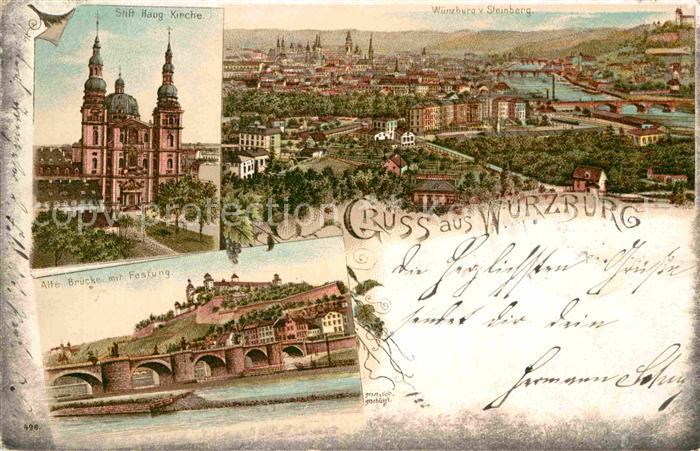 WueRZBURG Bayern Stift Haug Kirche Alte Bruecke Festung