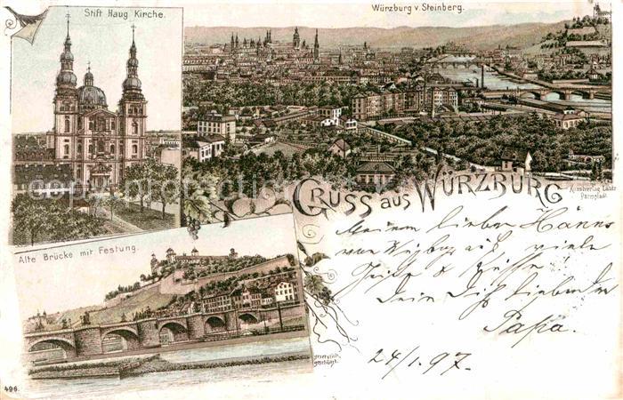 WueRZBURG Bayern Stift Haug Kirche Alte Bruecke Festung