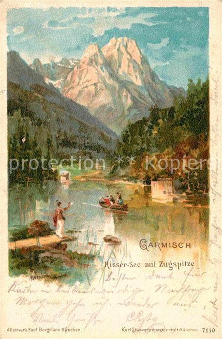 GARMISCH-PARTENKIRCHEN Bayern Rissersee Zugspitze Kuenstlerkarte