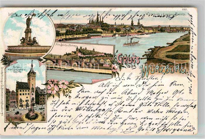 WueRZBURG Bayern Alte Bruecke Festung Luitpold-Brunnen Rathaus