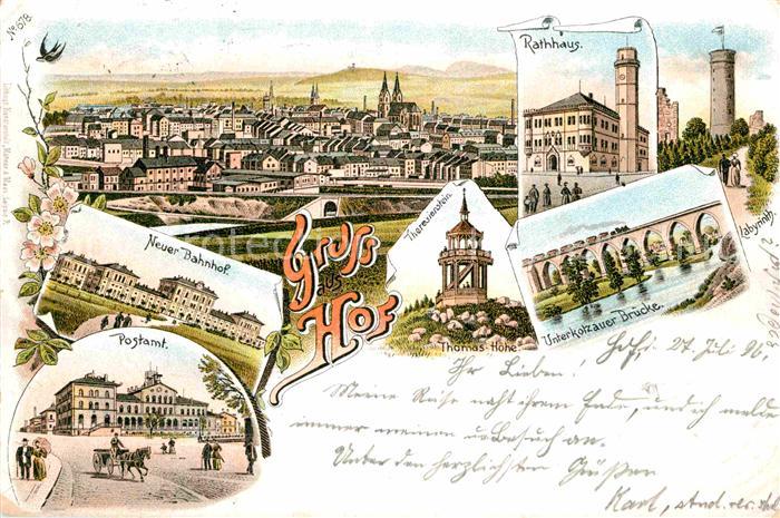 Hof Saale Unterkotzauer Bruecke Rathaus Postamt Neuer Bahnhof