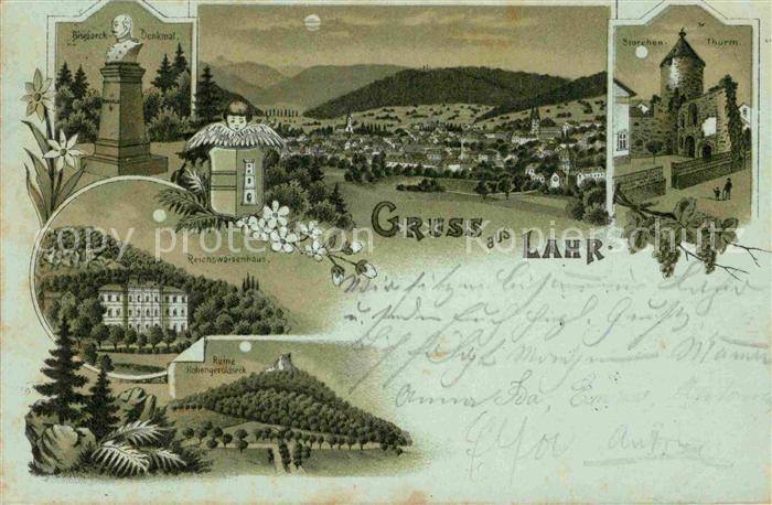 Lahr Schwarzwald Reichswaisenhaus Bismarck Dekmal Storchenturm Mondschein