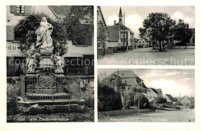 Rust Ortenaukreis Alte Madonnenstatue Rathaus Hauptstrasse Kriegerdenkmal Pfarrh