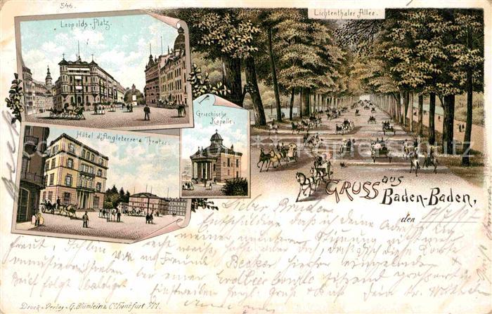 BADEN-BADEN BW Leopoldsplatz Lichtenthaler Allee Hotel Angleterre Theater Kapel