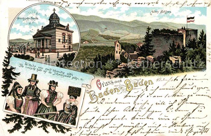 BADEN-BADEN BW Griechische Kapelle Schwarzwaelder Trachten Altes Schloss