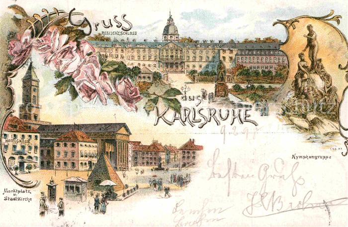 Karlsruhe Baden Nymphengruppe Marktplatz Stadtkirche Residenzschloss