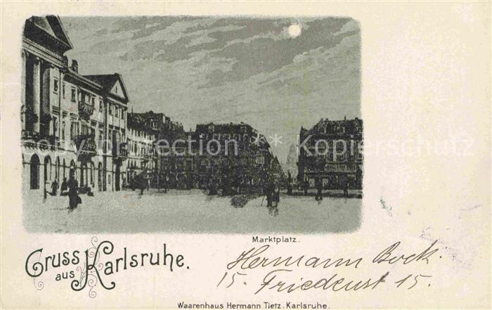 Karlsruhe Baden Marktplatz Mondschein