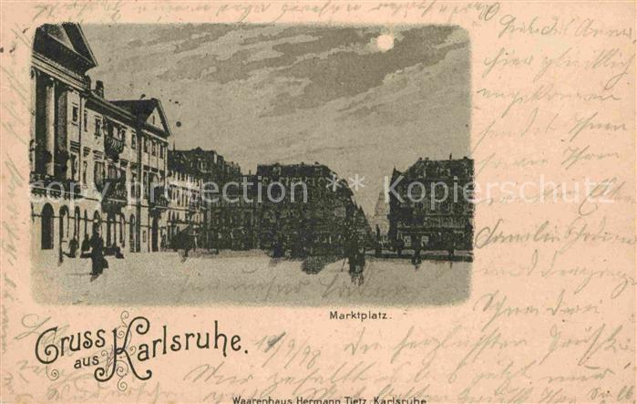 Karlsruhe Baden Marktplatz Mondschein