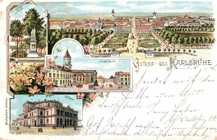 Karlsruhe Baden Marktplatz Kriegerdenkmal Hoftheater Residenzschloss Park