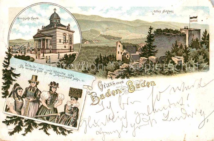 BADEN-BADEN BW Griechische Kapelle Altes Schloss Schwarzwaldtrachten