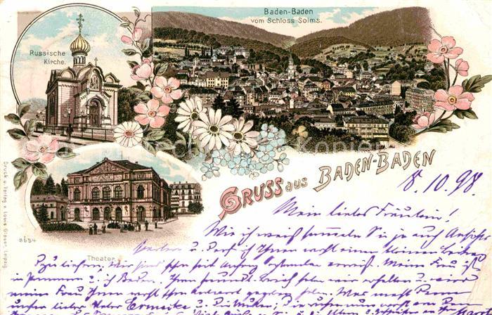 BADEN-BADEN BW Russische Kirche Schloss Solms Theater Panorama