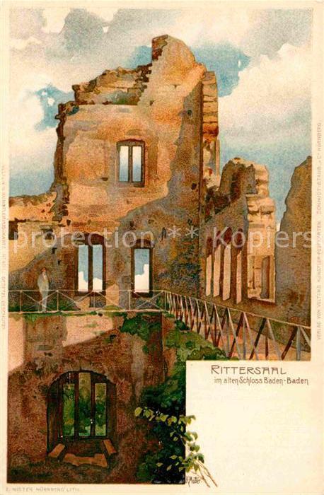 BADEN-BADEN BW Altes Schloss Rittersaal Ruine Kuenstlerkarte Mutter