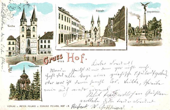 Hof Oberfranken Kirche Thomashoehe Altstadt Siegesdenkmal