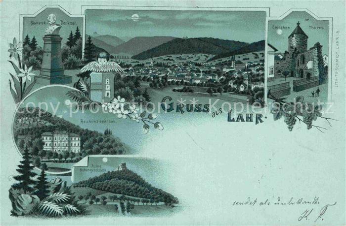 Lahr Schwarzwald Reichswaisenhaus Bismarckdenkmal Storchenturm Mondschein