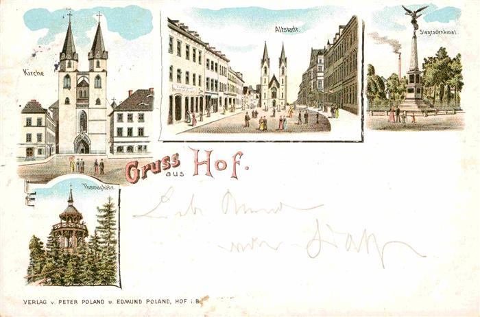 Hof Oberfranken Thomashoehe Altstadt Siegesdenkmal Kirche