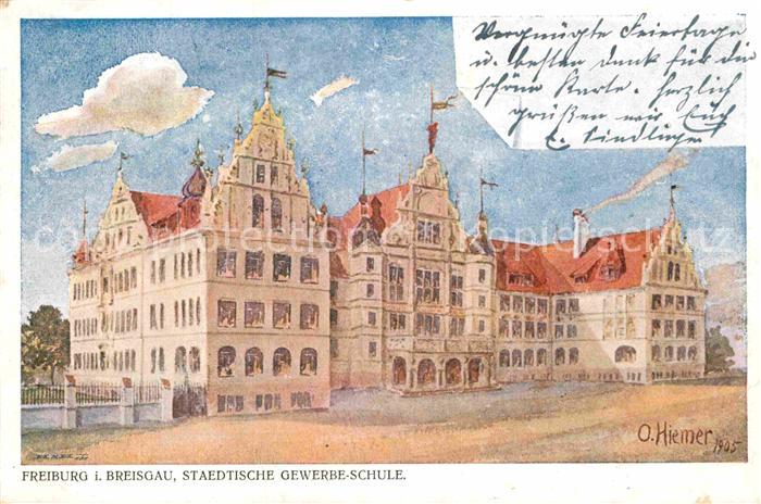 Freiburg Breisgau Staedtische Gewerbeschule Kuenstlerkarte Hiemer
