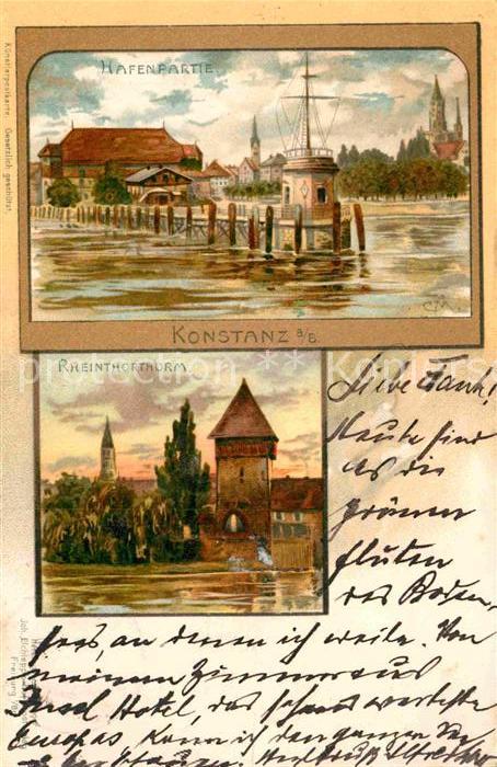 Konstanz Bodensee Hafen Rheintortorum Kuenstlerkarte CM.