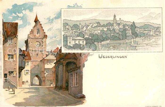 ueberlingen Bodensee Tor Kuenstlerkarte K. Mutter