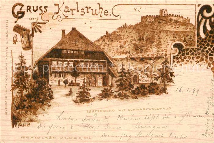 Karlsruhe Baden Lauterberg Schwarzwaldhaus Kuenstlerkarte