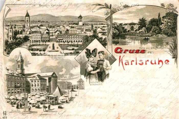 Karlsruhe Baden Stadtgarten Markt Tracht Kuenstlerkarte