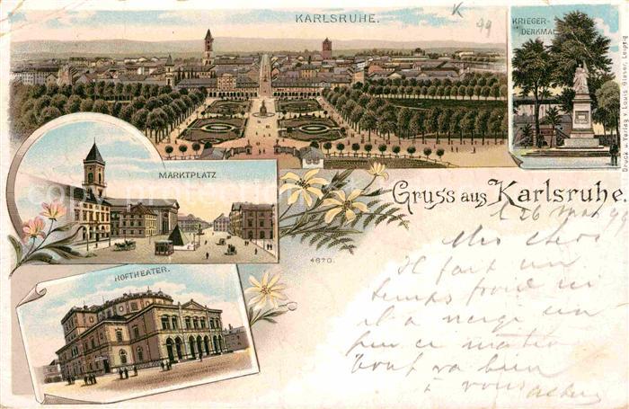 Karlsruhe Baden Hoftheater Marktplatz Kriegerdenkmal