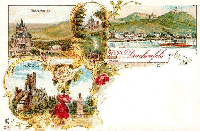 Drachenfels Drachenburg Ruine Kuenstlerkarte