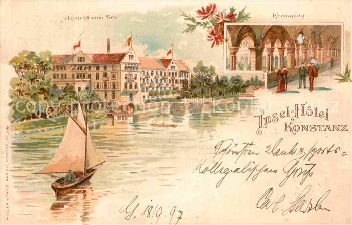 Konstanz Bodensee Insel-Hotel Segelboot Kreuzgang