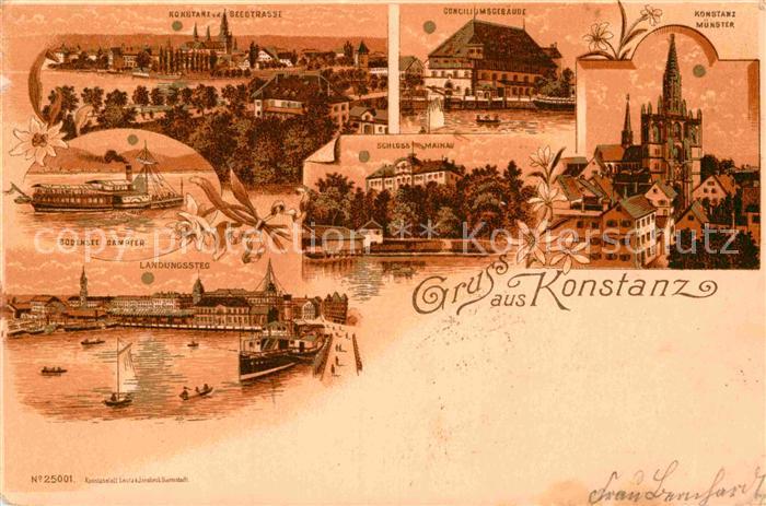 Konstanz Bodensee Muenster Conciliumsgebaeude Dampfer Landungssteg