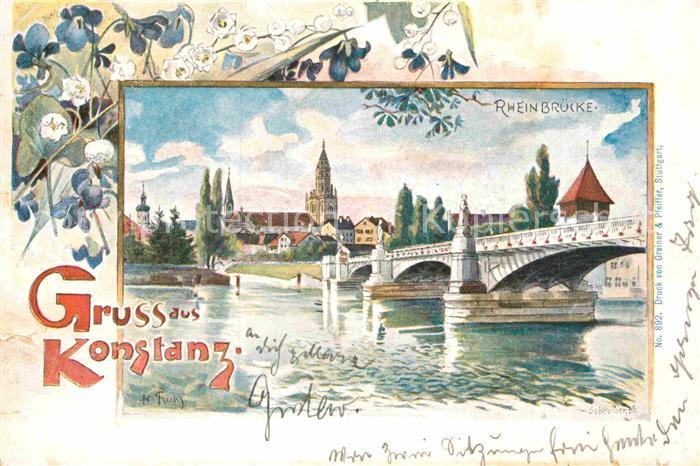 Konstanz Bodensee Rheinbruecke Kuenstlerkarte K. Fuchs