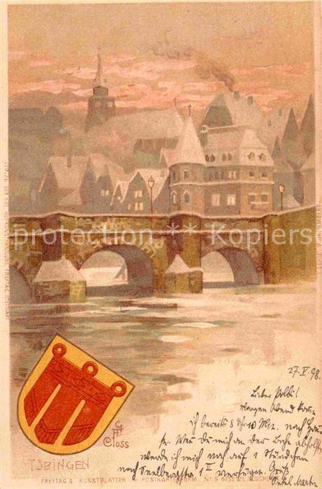 TueBINGEN BW Bruecke Kuestlerkarte G. A. Closs