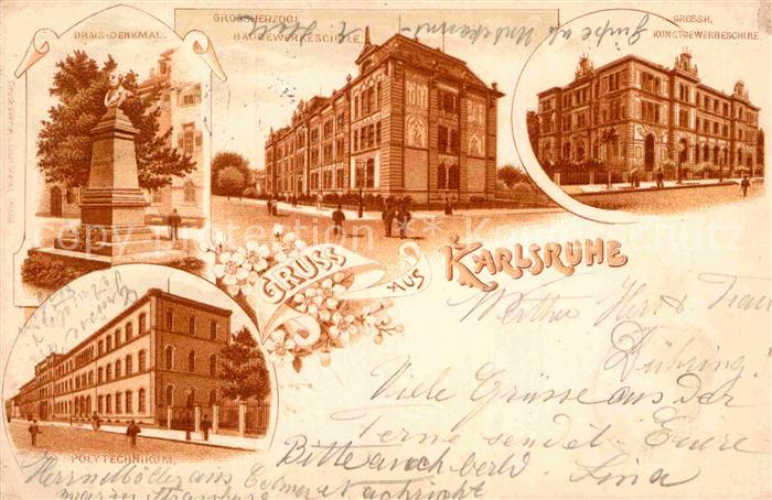 Karlsruhe Baden Drais-Denkmal Polytechnikium Grossherzogl. Baugewerkeschule