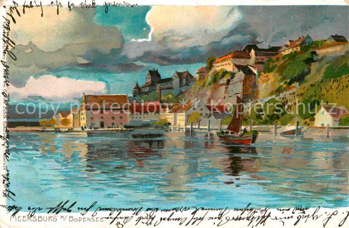Meersburg Bodensee Kuenstlerkarte Segelboot