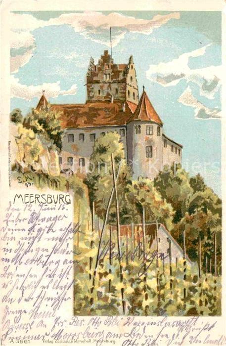 Meersburg Bodensee Schloss Kuenstlerkarte E.M.