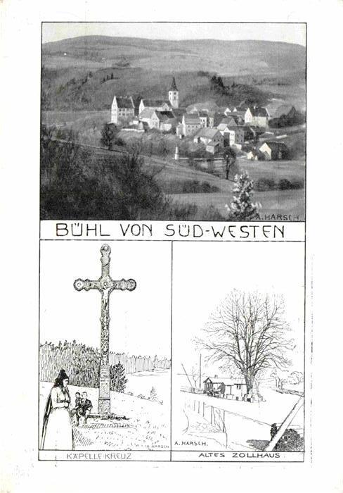 Buehl Elsass Kirche Pfarrhaus Burgtheater Kuenstlerkarte A. Harsch