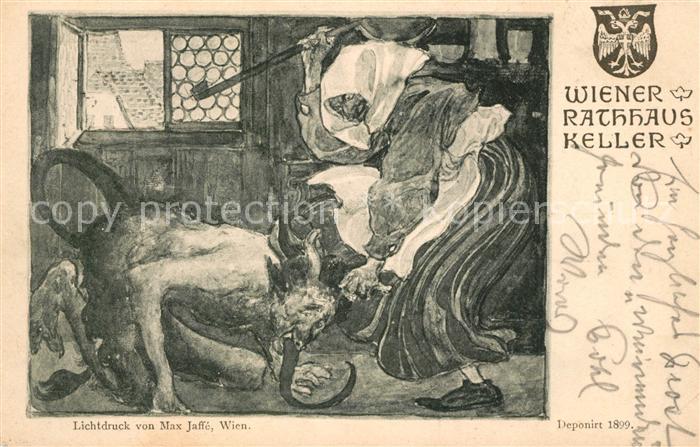 WIEN AT Lichtdruck von Max Jaffe Künstlerkarte Rathhauskeller