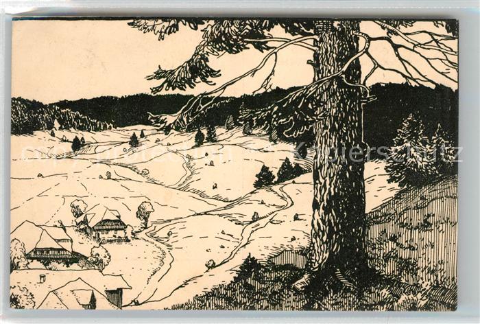 Schwarzwald Landschaft Künstlerkarte Strich Cha
