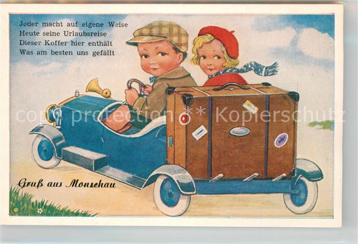 Monschau Montjoie NRW Grußkarte mit Automobil Motiv