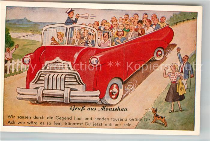 Monschau Montjoie NRW Grußkarte mit Bus Moitv