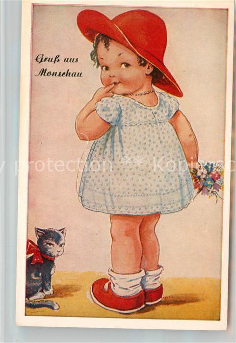 Monschau Montjoie NRW Grußkarte mit Mädchen und Katzen Motiv