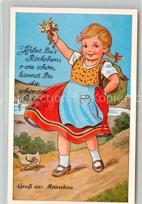 Monschau Montjoie NRW Grußkarte mit Blumenmädchen Motiv