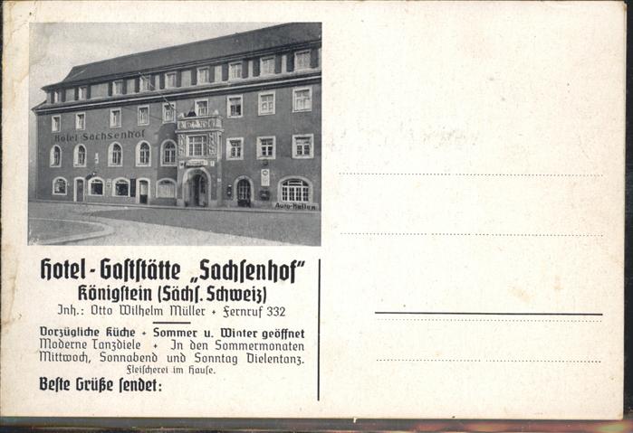 Koenigstein Saechsische Schweiz Hotel Gaststätte Sachsenhof Klappkarte