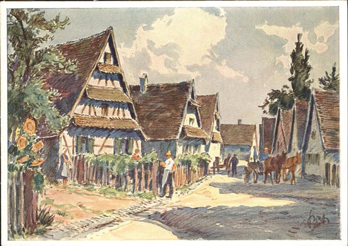 Scheibenhardt Pfalz Aquarell Karl Graf Künstlerkarte