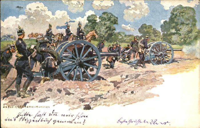 Kuenstlerkarte Anton Hoffmann Kanonen Pickelhelm