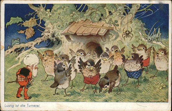 Kuenstlerkarte Fritz Baumgarten Turnerei Vögel