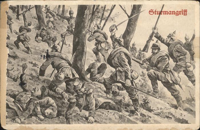 Artillerie Sturmangriff Pickelhaube Gewehr