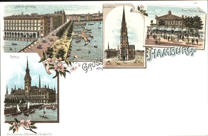 Hamburg Rathaus Alsterpavillon Nicolaikirche