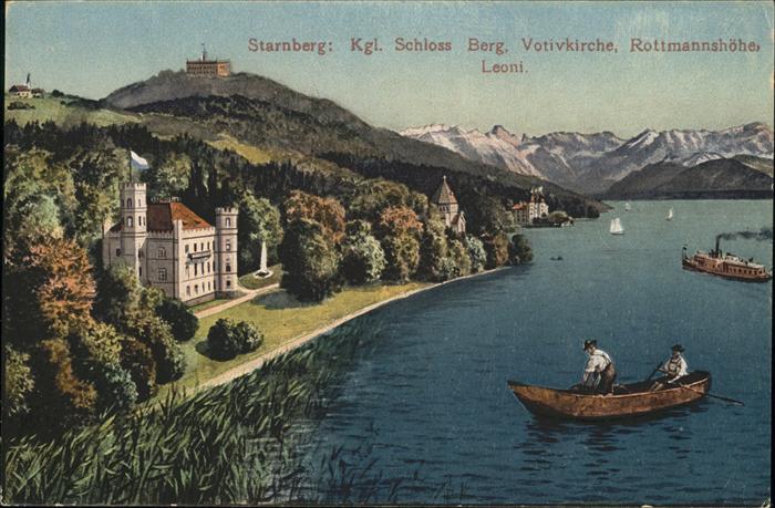 Starnberg Starnbergersee Bayern Schloss Berg Votiv Kirche Rottmannshoehe Boot