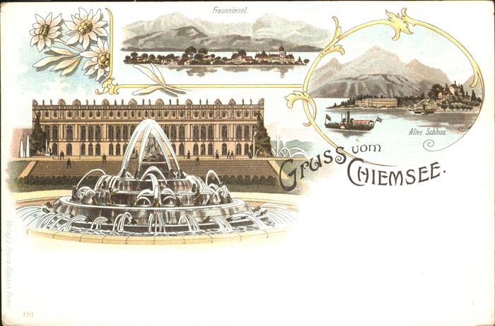 Chiemsee Bayern Schloss Springbrunnen Fraueninsel